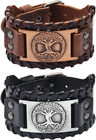 2 PCS Viking Tree of Life Leather Bracelet - Norse Wristband with Yggdrasil Amulet in Saudi Arabia