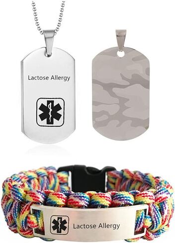 Medical Alert Necklaces and Bracelets Set for Men Stainless Steel Medic ID Identification Pendant Necklace Camouflage Dog Tag & Paracord Cuff Bracelet Allergy Awareness Jewelry for Adult,Customizable in Saudi Arabia