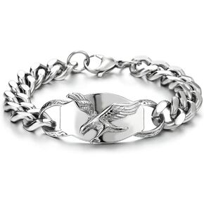 Gothic Punk Stainless Steel Mens Embossed Flying Eagle ID Identification Curb Chain Bracelet in Saudi Arabia