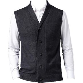 Mens Sleeveless Cardigan Vest Shawl Collar Wool Blend Knitted Sweater Vests Casual Fit Classic Cardigans Suits Waistcoat (Grey 1,X-Large) in Kuwait