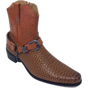 J-jap Men’s Cowboy Boots Western Alligator Snake Skin Print Crocodile Zippper Buckle Harness Chain Ankle Shoes in Saudi Arabia