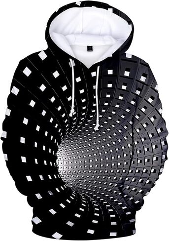 Mens Hoodies Men's 3D Printing Creative Round Neck Casual Long Shirts Top Blouse Zipper Hoodies for Men in Kuwait