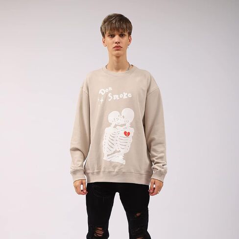 Arnodefrance الرجال الجرافيك بلوزات خمر الطباعة البلوز القطن فضفاض Crewneck هوديس البلوز in Kuwait