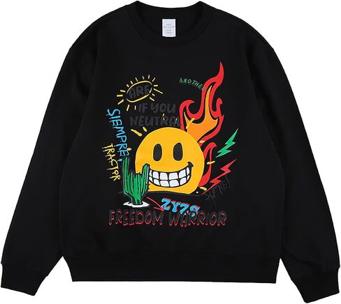 Arnodefrance الرجال الجرافيك بلوزات خمر الطباعة البلوز القطن فضفاض Crewneck هوديس البلوز in Kuwait