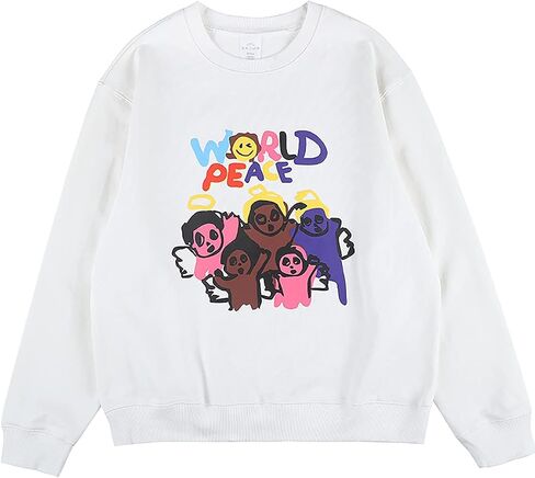 Arnodefrance الرجال الجرافيك بلوزات خمر الطباعة البلوز القطن فضفاض Crewneck هوديس البلوز in Kuwait