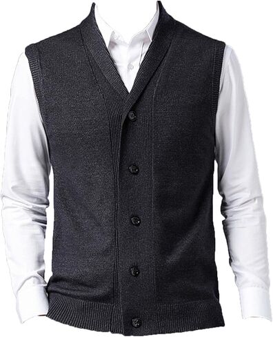Mens Sleeveless Cardigan Vest Shawl Collar Wool Blend Knitted Sweater Vests Casual Fit Classic Cardigans Suits Waistcoat (Grey 1,X-Large) in Kuwait