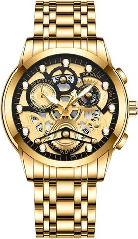 GOSASA Watch for Men's Women's Stainless Steel Calendar Chronography Quartz Hollowed Out Luminous Analog Display Waterproof Business Unisex Wristwatch in Saudi Arabia