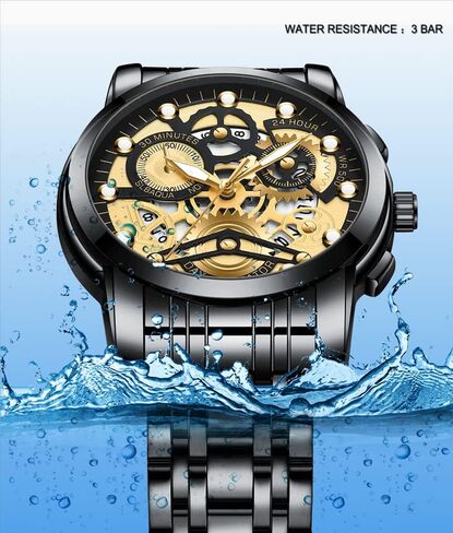 GOSASA Watch for Men's Women's Stainless Steel Calendar Chronography Quartz Hollowed Out Luminous Analog Display Waterproof Business Unisex Wristwatch in Saudi Arabia