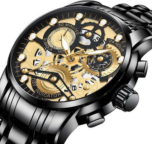 GOSASA Watch for Men's Women's Stainless Steel Calendar Chronography Quartz Hollowed Out Luminous Analog Display Waterproof Business Unisex Wristwatch in Saudi Arabia