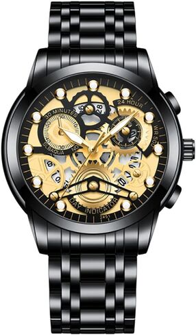 GOSASA Watch for Men's Women's Stainless Steel Calendar Chronography Quartz Hollowed Out Luminous Analog Display Waterproof Business Unisex Wristwatch in Saudi Arabia