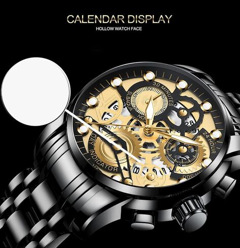 GOSASA Watch for Men's Women's Stainless Steel Calendar Chronography Quartz Hollowed Out Luminous Analog Display Waterproof Business Unisex Wristwatch in Saudi Arabia