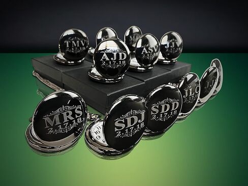 7 Engraved Pocket Watches, Set of 7 Groomsmen Wedding Unique Gifts, Chain, Box and Engraving Included, Comes in 5 Colors, His and her Gifts in Saudi Arabia