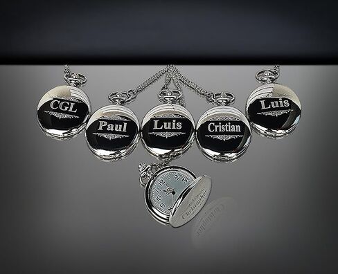 7 Engraved Pocket Watches, Set of 7 Groomsmen Wedding Unique Gifts, Chain, Box and Engraving Included, Comes in 5 Colors, His and her Gifts in Saudi Arabia