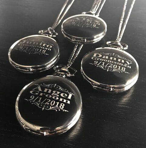 7 Engraved Pocket Watches, Set of 7 Groomsmen Wedding Unique Gifts, Chain, Box and Engraving Included, Comes in 5 Colors, His and her Gifts in Saudi Arabia