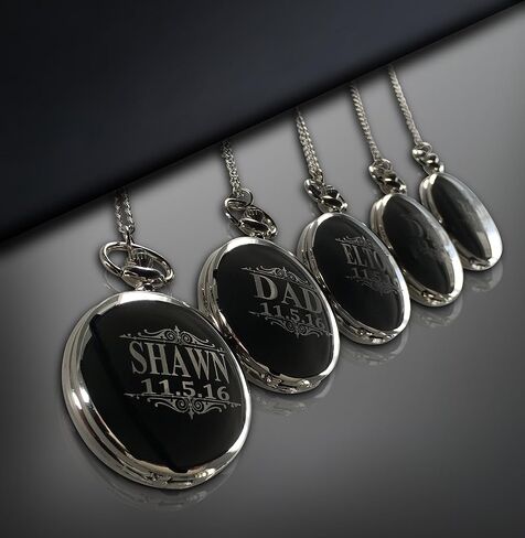 7 Engraved Pocket Watches, Set of 7 Groomsmen Wedding Unique Gifts, Chain, Box and Engraving Included, Comes in 5 Colors, His and her Gifts in Saudi Arabia