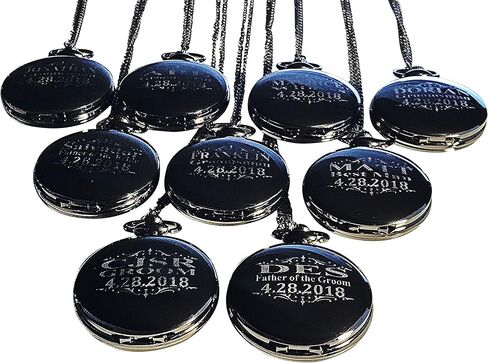 7 Engraved Pocket Watches, Set of 7 Groomsmen Wedding Unique Gifts, Chain, Box and Engraving Included, Comes in 5 Colors, His and her Gifts in Saudi Arabia
