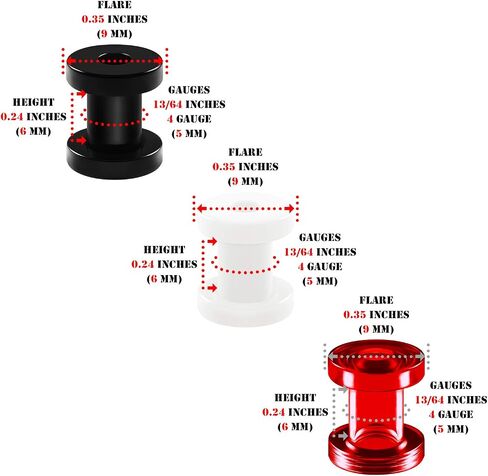 3 Pairs Black White Red Acrylic Screw flesh external Tunnels Piercing Jewelry Stretcher Ear Plugs Earring Lobe in Saudi Arabia