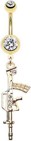 Covet Jewelry Golden Assault Rifle AK-47 Gun Belly Button Ring in Saudi Arabia
