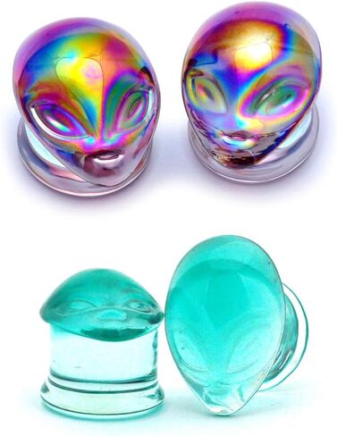 Mystic Metals Body Jewelry Set of 2 Pairs Alien Glass Plugs (Green and Iridescent Purple) - Sold as a Pair in Kuwait