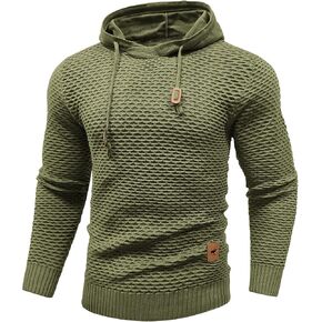 HYPESTFIT Men's Form Fitting Knit Pullover Sweater Hoodie Drawstring Hooded Sweatshirt in Saudi Arabia