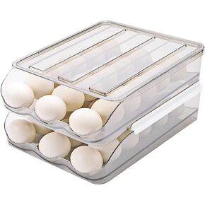 2 Layer Egg Holder for Refrigerator, Large Capacity 36 Eggs Fresh Storage Box for Fridge, Automatic Rolling Egg Container Tray, Stackable Transparent Plastic Egg Organizer Bin (White) in Kuwait