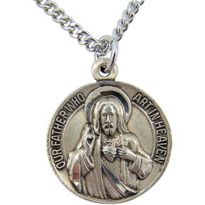 Sterling Silver Our Father Sacred Heart Medal with Hail Mary Back, 11/16 Inch in Saudi Arabia
