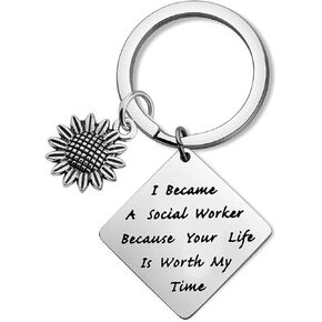 Social Worker Gift I Became A Social Worker Because Your Life is Worth My Time Keychain Thank You Gift,MSW Graduation Gift