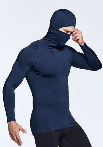 TSLA Men's Thermal Compression Shirts Hoodie with Mask, Long Sleeve Winter Sports Base Layer Top, Active Running Shirt in Saudi Arabia