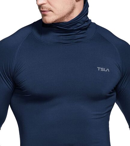 TSLA Men's Thermal Compression Shirts Hoodie with Mask, Long Sleeve Winter Sports Base Layer Top, Active Running Shirt in Saudi Arabia