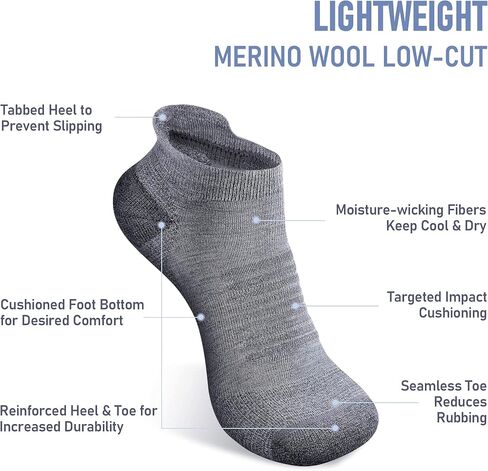 SAMSOX 2-Pair Merino Wool Running Socks, Made in USA Cushioned Athletic Socks for Men & Women (Charleston Low-Cut) in Saudi Arabia