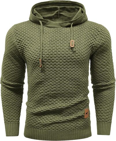 HYPESTFIT Men's Form Fitting Knit Pullover Sweater Hoodie Drawstring Hooded Sweatshirt in Kuwait