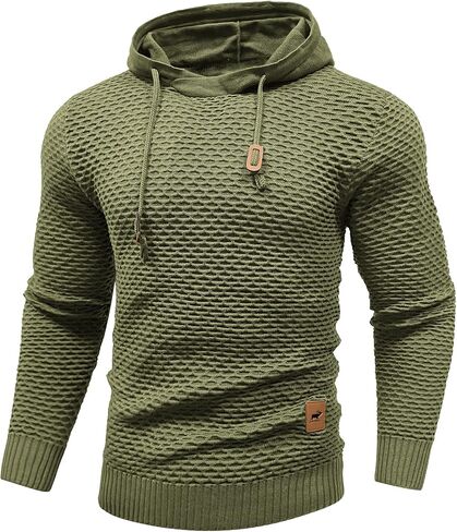 HYPESTFIT Men's Form Fitting Knit Pullover Sweater Hoodie Drawstring Hooded Sweatshirt in Kuwait