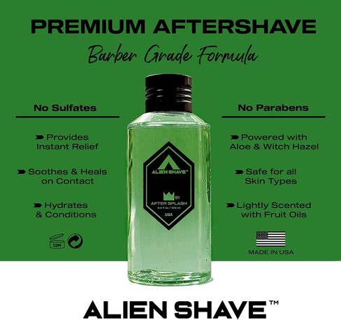 Alien Shave Premium After Shave Splash for Men (Solar Lime). Powered with Aloe & Witch Hazel 3.4 oz (1-Pack) in Saudi Arabia