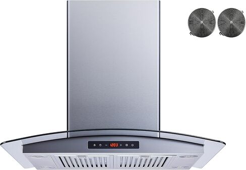 Winflo 30 In. Convertible Stainless Steel Glass Island Range Hood with Stainless Steel Baffle Filters and Touch Sensor Control in Kuwait