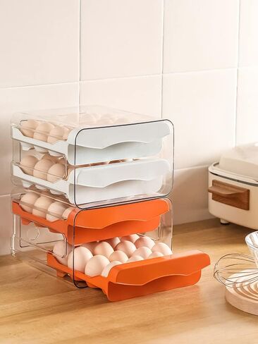 GuoTcusy Egg Container for Refrigerator, Egg Holder for Refrigerator,2-Layer Drawer Type Stackable Storage Bins, Clear Plastic Egg Holder or Egg Cartons in Saudi Arabia