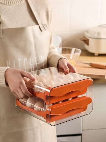 GuoTcusy Egg Container for Refrigerator, Egg Holder for Refrigerator,2-Layer Drawer Type Stackable Storage Bins, Clear Plastic Egg Holder or Egg Cartons in Saudi Arabia