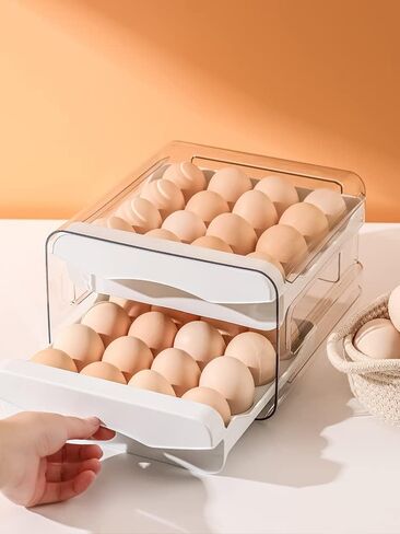 GuoTcusy Egg Container for Refrigerator, Egg Holder for Refrigerator,2-Layer Drawer Type Stackable Storage Bins, Clear Plastic Egg Holder or Egg Cartons in Saudi Arabia