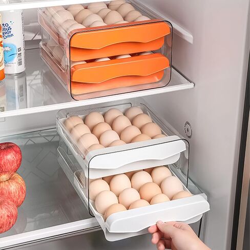 GuoTcusy Egg Container for Refrigerator, Egg Holder for Refrigerator,2-Layer Drawer Type Stackable Storage Bins, Clear Plastic Egg Holder or Egg Cartons in Saudi Arabia