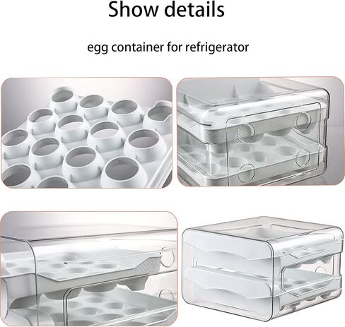 GuoTcusy Egg Container for Refrigerator, Egg Holder for Refrigerator,2-Layer Drawer Type Stackable Storage Bins, Clear Plastic Egg Holder or Egg Cartons in Saudi Arabia