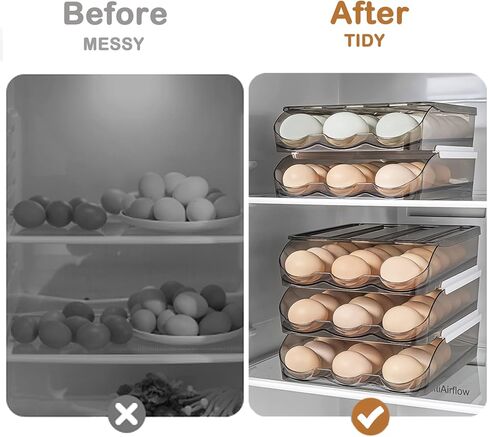 2 Layer Egg Holder for Refrigerator, Large Capacity 36 Eggs Fresh Storage Box for Fridge, Automatic Rolling Egg Container Tray, Stackable Transparent Plastic Egg Organizer Bin (White) in Kuwait