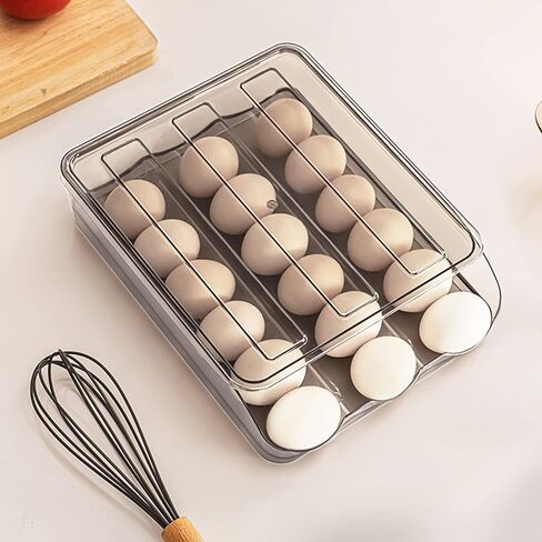 2 Layer Egg Holder for Refrigerator, Large Capacity 36 Eggs Fresh Storage Box for Fridge, Automatic Rolling Egg Container Tray, Stackable Transparent Plastic Egg Organizer Bin (White) in Kuwait