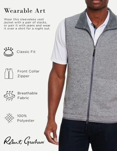 Robert Graham Mens Klose Performance Vest, Polyester Zip-up Vest for Men in Saudi Arabia