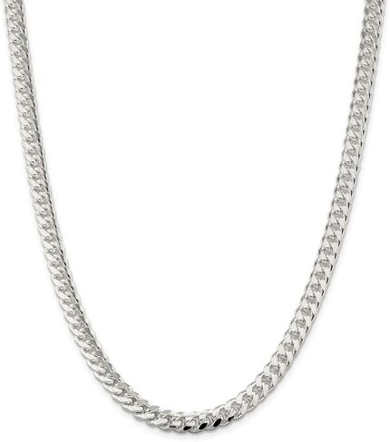 Solid 925 Sterling Silver Men's 7mm Domed Curb Cuban Chain Necklace - with Secure Lobster Lock Clasp in Kuwait
