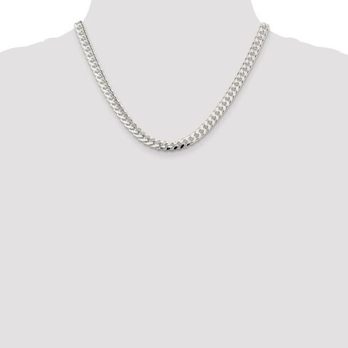 Solid 925 Sterling Silver Men's 7mm Domed Curb Cuban Chain Necklace - with Secure Lobster Lock Clasp in Kuwait
