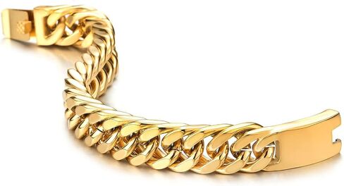Masculine Mens Stainless Steel Large Black Curb Chain Bangle Bracelet, Polished in Saudi Arabia