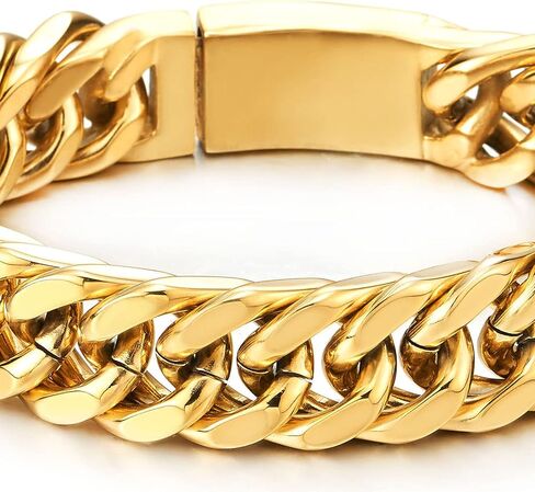 Masculine Mens Stainless Steel Large Black Curb Chain Bangle Bracelet, Polished in Saudi Arabia