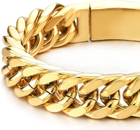 Masculine Mens Stainless Steel Large Black Curb Chain Bangle Bracelet, Polished in Saudi Arabia
