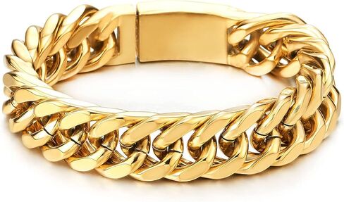 Masculine Mens Stainless Steel Large Black Curb Chain Bangle Bracelet, Polished in Saudi Arabia
