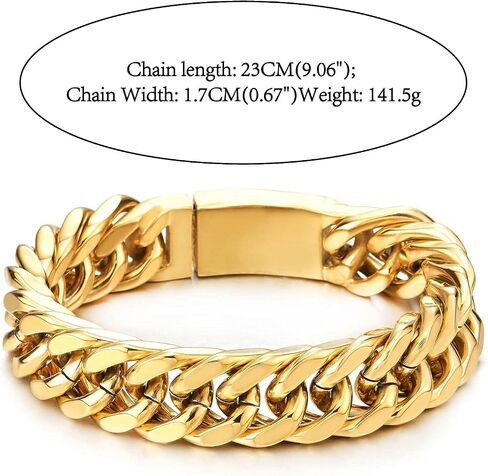 Masculine Mens Stainless Steel Large Black Curb Chain Bangle Bracelet, Polished in Saudi Arabia