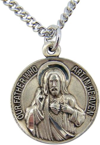 Sterling Silver Our Father Sacred Heart Medal with Hail Mary Back, 11/16 Inch in Saudi Arabia